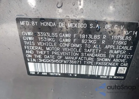2015 Honda Fit Lx from USA, damaged, VIN 3HGGK5H50FM736871